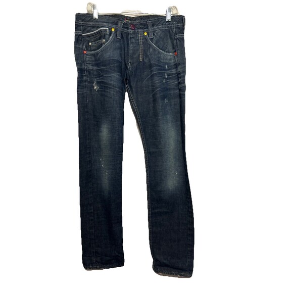 #8026 Takeshy Kurosawa Jeans Men's 34 Dark Wash Distressed Denim Button Fly - Picture 1 of 9